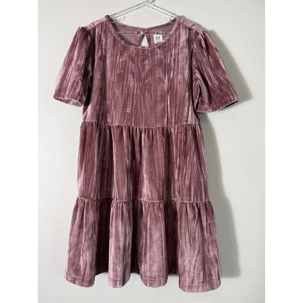 Gap Girls Mauve Velvet Short Sleeve Flowy Dress Size 8 Festive Feminine